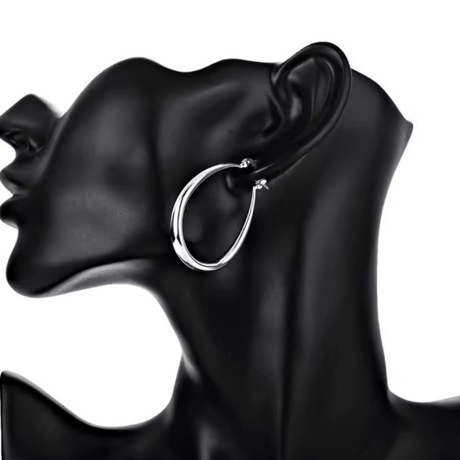 Oval Hoop Earrings 925 Sterling Silver 41mm Valentines Birthday Anniversary 45$